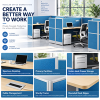 Poste de travail modulaire moderne avec cloison d'intimité et meuble mobile pour espace de travail ouvert