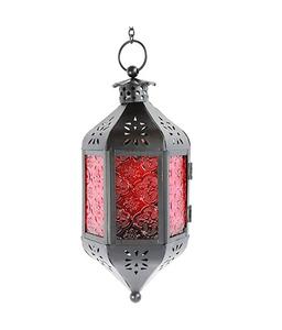 Lanterne marocaine de conception fantastique lanterne suspendue en métal et en verre rouge de qualité supérieure pour accessoires de décoration intérieure - Product Image 1