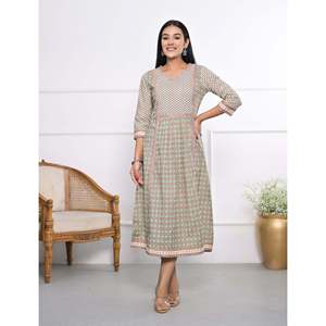Vestido Casual Estampado de Algodón Verde, Vestido Corto Transpirable para Días de Fiesta, Vacaciones, Alta Calidad, ODM, Talla Única XS, Opciones de Tallas Grandes - Product Image 1