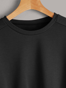 Noir recadrée sweat femmes col rond coton polaire pull à manches longues côtelé poignets personnalisé blanc décontracté Streetwear vêtements - Product Image 3