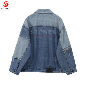 2023 nouveauté femmes coupe ample veste complète léger délavé sur les côtés Denim manteau bouton avant coton rempli approvisionnement en gros - Product Image 2