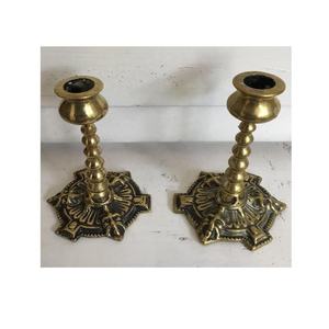 Ensemble de 2 bougeoirs en laiton vintage, laiton massif lourd, bougeoir moderne en laiton pour Diwali, décoration festive pour la maison - Product Image 2