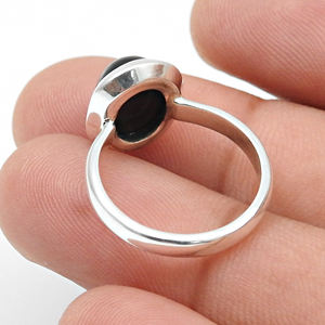 Design simple solide 925 argent Sterling naturel noir opale pierre de naissance pierres précieuses ensemble de lunette incrustation anneaux de mariage anneaux à la mode - Product Image 4