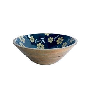 Hand-Curved Wooden Serving <b>Bowl</b> with Elegant <b>Enamel</b> Print Design Sustainable and Stylish for Parties for Salad or Fruits - Product Image 3