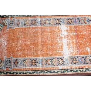 Tapis vintage 2,1x3,9 pieds, tapis turc, tapis à motifs floraux orange en laine - Product Image 4
