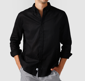 เสื้อเชิ้ตผ้าลินิน/ผ้าฝ้ายลำลองสำหรับผู้ชาย แขนยาว ปกคอพับ ย้อมสีเรียบ ไม่หด แห้งเร็ว เป็นมิตรกับสิ่งแวดล้อม เหมาะสำหรับฤดูร้อน - Product Image 1