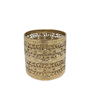 Excellente bougie votive en métal de taille moyenne de forme ronde de couleur dorée pour la décoration de table de maison et de mariage personnalisée - Product Image 1