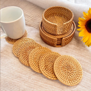 Tableware <b>Rattan</b> Coasters Home and Kitchen <b>Placemats</b> and Pads Finest Quality Round Shape Cup Coaters - Product Image 4