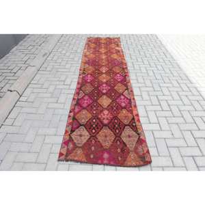 พรมขนสัตว์สไตล์ตุรกีพรม11.2ft ขนาดใหญ่สีส้มแดงสไตล์ชนเผ่าเย็บปะติดปะต่อกันสไตล์ฮาลิสี่เหลี่ยมผืนผ้าติดโถงทางเดินข้างเตียงขนาด10มม. ทำจากน้ำยางใหม่ - Product Image 1