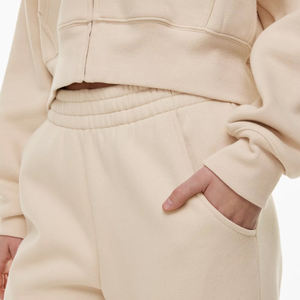 Survêtement décontracté à motif uni pour femmes 100% coton sur mesure avec pantalon évasé respirant et sweat à capuche pour vêtements d'hiver ensembles pour femmes - Product Image 4