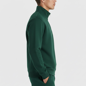 Sweat-shirt pour homme en molleton de coton à col montant et fermeture éclair quart, style décontracté, nouvelle arrivée 2026, épaules tombantes, style hip-hop - Product Image 3