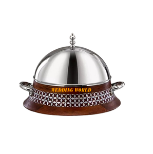 Olla de nácar redonda para servir comida, cacerola de lujo, clásica, elegante, nueva, con calentador de alimentos de madera. - Product Image 3