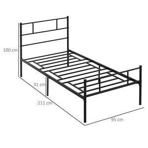 HOMCOM <b>Single</b> Steel <b>Bed</b> Frame 90x200cm with Slats, <b>Headboard</b> and Footboard, Black - Product Image 3