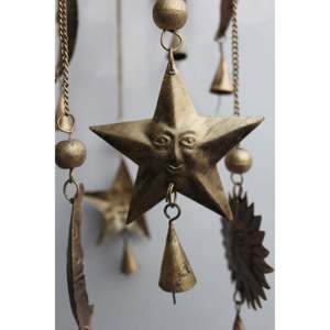 Sun N Moon Recycled Iron Hanging Windchime Beads Bells Suncatcher Indian Antique Country Farmhouse Bohemian Home Dcor Boho Yard - Product Image 5