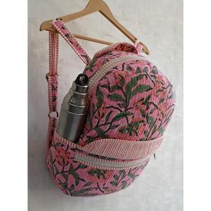 Sac à dos miniature en coton matelassé fait main léger, imprimé floral indien, style bohème, avec fermeture éclair, pour le camping, l'usage quotidien, unisexe, tous - Product Image 3