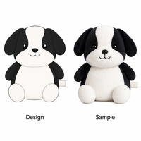 Boneka Anjing Lucu Hitam Putih Desain Khusus dengan Kain Katun Isian Kapas PP Bordir untuk Mesin Cakar