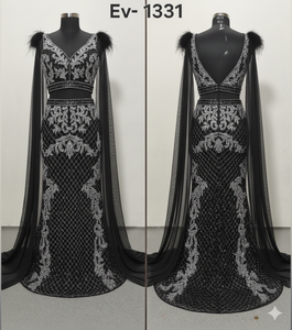 Vestido de Noche con Silueta de Sirena, Largo hasta el Suelo, Cuello en V, Tela de Organza con Cuentas, Sujetador Incorporado - Product Image 5