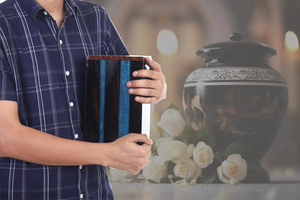 Handmade Rosewood Cremation Urn Blue Resin Stripes <b>Memorial</b> <b>Keepsake</b> Cremation urns for Human Ashes - Product Image 4