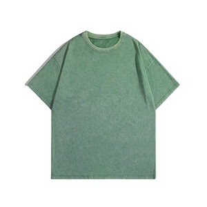 T-shirt vintage vert délavé, coupe ample, 100% coton, toucher doux, épaules tombantes, style streetwear, tee-shirt d'été pour homme - Product Image 1