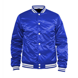 Chaquetas universitarias de poliéster satinado fino personalizadas al por mayor, bombardero recortado de estilo callejero para invierno - Product Image 6