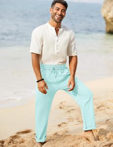 Pantalones de lona tejidos para hombre, pantalones de lino para hombre, pantalones de Yoga elásticos informales para playa de verano 2025, pijama holgado de viaje - Product Image 4