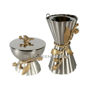 Ensembles de métal en acier inoxydable et laiton de vente chaude de 2 brûleurs d'encens à feuilles d'or polies brillantes de style arabe - Product Image 1