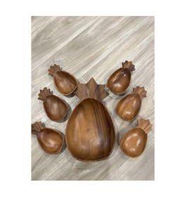 Plateau de bol de service en bois pour les salades de fruits en forme d'ananas 7 pièces fournisseur en gros - Product Image 1