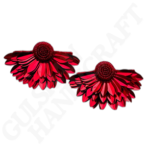 Pendientes colgantes hechos a mano con cuentas de brillo escarlata con diamantes de imitación brillantes, joyería de gota elegante audaz para mujer - Product Image 1