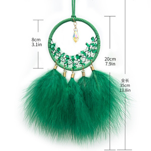 Atrapasueños Bohemio con Plumas Verdes y Cristales, Decoración Circular para Colgar en la Pared, Adorno Artesanal de 35 cm - Product Image 5
