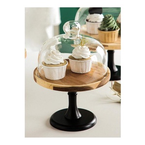 Support à gâteau en bois de qualité supérieure avec dôme en verre, conçu pour une présentation élégante de la boulangerie, divertissement à domicile - Product Image 2