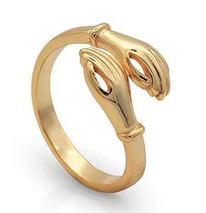 Anneaux de luxe en or jaune pur 14 carats ou en argent sterling, anneaux ouverts en forme de mains qui s'embrassent, bande réglable, anneaux d'amitié empilables, anneaux de promesse - Product Image 2