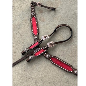 Ensemble de têtière et collier de poitrine en cuir de crocodile occidental de cheval de luxe facile à nettoyer avec doublure rembourrée pour la vente à l'exportation - Product Image 1