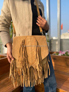 Recién llegado, bolsos de cuero con flecos de piel de gamuza trenzada, bolsos de mano con borlas de gamuza Hippie tostada, bolso bohemio étnico, bolsos de cuero occidentales para mujer - Product Image 4