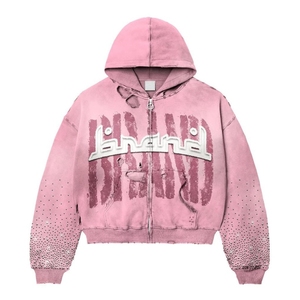 Venta al por mayor de alta calidad logotipo personalizado ácido lavado Zip up Hoodie Sun Vintage Hoodies ácido lavado Sudadera con capucha para hombres - Product Image 1