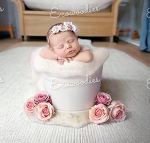 Charmant mignon bébé nouveau-né photographie bambou seau accessoires naturel bois massif photographie accessoires pour nouveau-né bébé - Product Image 2