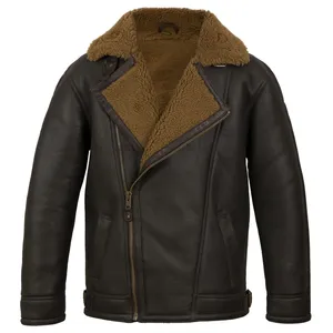<b>Men's</b> High Quality Leather Wool Waterproof Windproof Eco-Friendly <b>Shearling</b> <b>Jacket</b> Turn-down Collar Zipper Closure Winter Use - Product Image 1