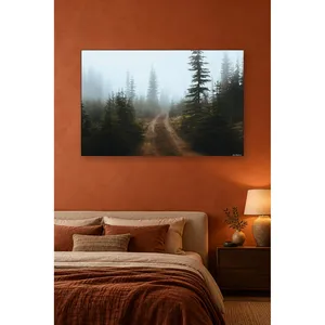 Impression sur toile de la route en terre battue Fida dans une forêt de pin brumeuse - Product Image 1