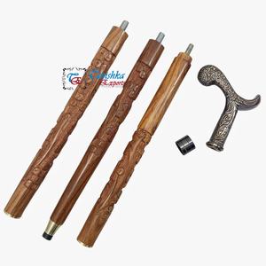 Tanishka Exports Adjustable Brown Wooden Walking <b>Stick</b> for Men Women Handcrafted Carved Flat Shaft Engraved Brass Handle 550gm - Product Image 5