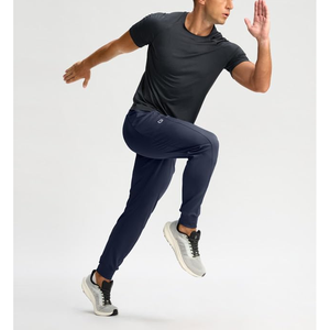 Pantalones de chándal para hombre con bolsillos y cremallera, pantalones de entrenamiento antiarrugas para gimnasio, pantalones teñidos lisos para hombre - Product Image 6