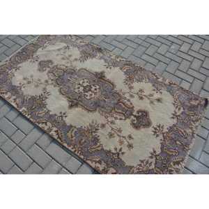 3.6x6.5 ft Rug, Vintage Turkish Rug, <b>Brown</b> Solid <b>Wool</b> Rug - Product Image 4