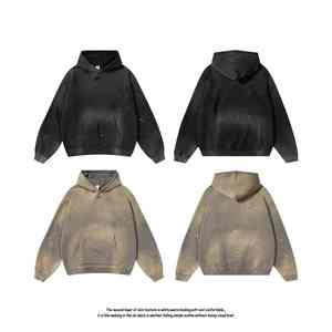 เสื้อมีฮู้ดแบบสวมหัวของผู้ชายเสื้อฮู้ดแบบสวมหัวผ้าคอตตอน100% สีล้วนแนวสตรีทแฟชั่นแบบลำลองทรงโอเวอร์ไซส์ - Product Image 5