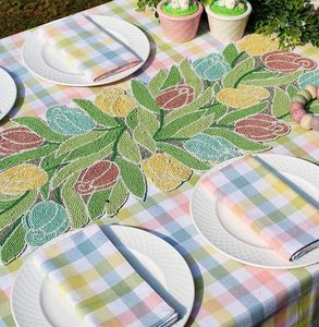 Handmade Luxury Floral Embroidered Christmas Dining <b>Table</b> <b>Runner</b> Beaded Placemat With Leaf Design for Wedding or Home Use - Product Image 6