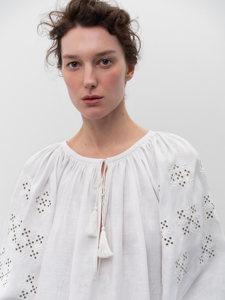 Vestido Largo Informal Bohemio de Algodón Blanco para Mujer, Bordado, de Manga Corta, Sexy, Lavable, Tejido Natural - Product Image 3