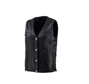 Chaleco de cuero de motocicleta para hombres con bolsillo oculto, cordones ajustables, Chaleco de cuero para motociclistas - Product Image 1