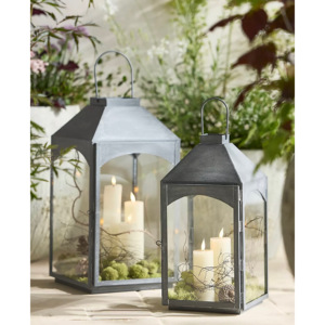 Modern European Style Gray Metal <b>Large</b> Pillar Candle Holder <b>Lantern</b> Home Decor Christmas Wedding Trending Handmade - Product Image 1