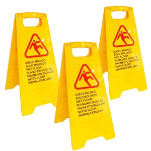 3 segnaletica gialla del pavimento bagnato 30x38x59cm pieghevole supporto di avvertimento multilingue di sicurezza di lavoro aeroporto segnaletica stradale - Product Image 1