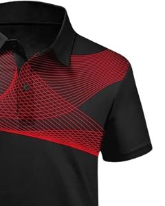 Camiseta Polo Personalizada para Hombre, Negra y Roja, con Estampado Gráfico, Manga Corta, Tejido Transpirable, Informal, para Golf, Suave y Cómoda, OEM Personalizado - Product Image 2