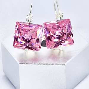 Pendientes de circón cuadrado de princesa Rosa AAAAA 12mm circón facetado elegante joyería hecha a mano regalo para ella accesorios de moda - Product Image 1