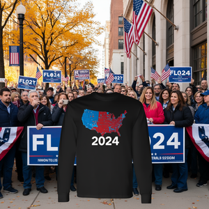 Camiseta de Manga Larga con Mapa de Elecciones de Estados Unidos 2024, Estados Rojos, Cuello Redondo Unisex, Impresión Digital, Actividades Promocionales para Adultos - Product Image 3