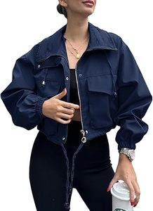 Chaqueta corta con cremallera para mujer Ligera con bolsillos Transpirable y cuello con capucha - Product Image 5
